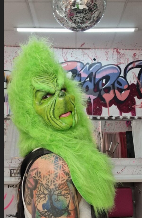 Grinch Pull-Over Mask with Fur Hood