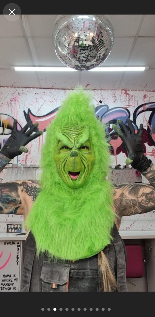 Grinch Pull-Over Mask with Fur Hood